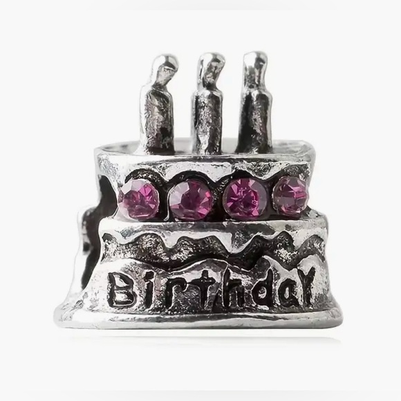 Silver & Pink Birthday Cake "Birthday" Charm For Pandora Braclets - Picture 1 of 7